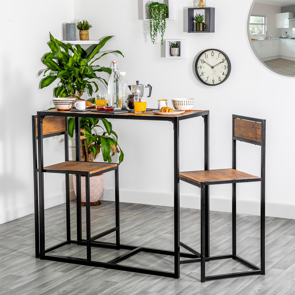 Harbour Housewares 2 Seater Industrial Breakfast Bar Set Brown Image 5
