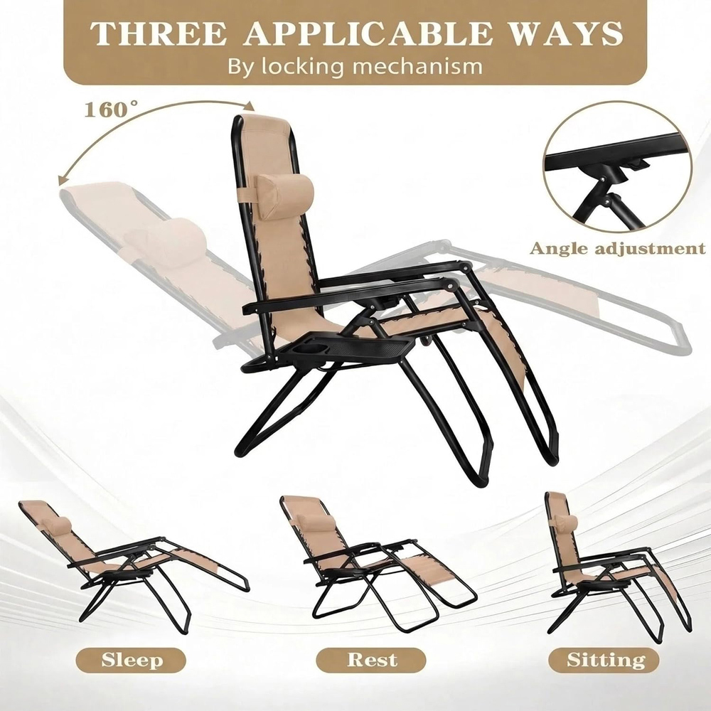 Alivio 2 Pack Beige Zero Gravity Reclining Sun Loungers Image 7