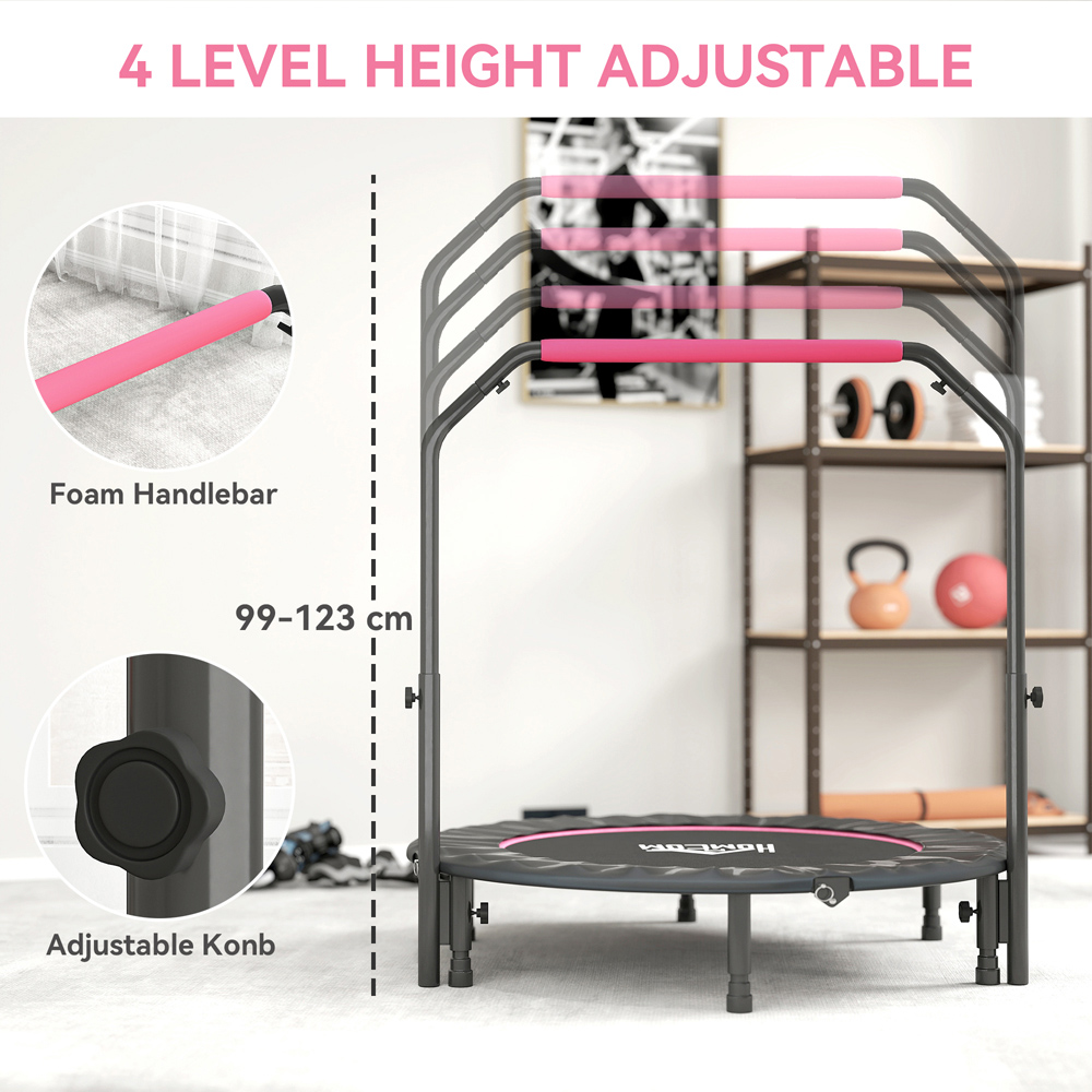 HOMCOM 4ft Pink Foldable Mini Trampoline with Adjustable Foam Handle Image 8