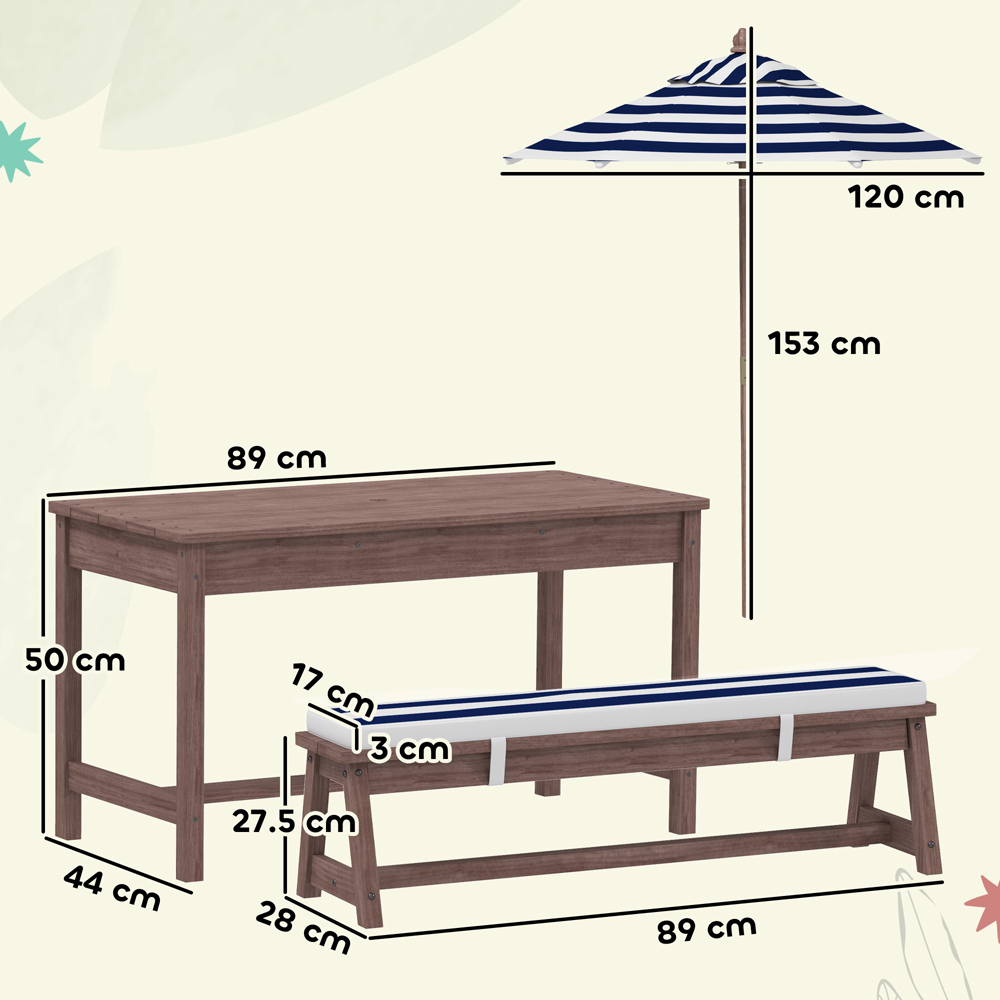 AIYAPLAY 4 Seater Blue Kids Garden Picnic Table and Bench Set with Umbrella Image 9
