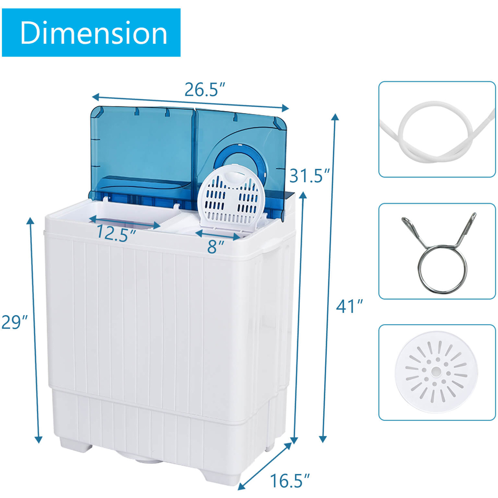 Costway Blue Portable Twin Tub Wash Machine with Spin Dryer Image 9
