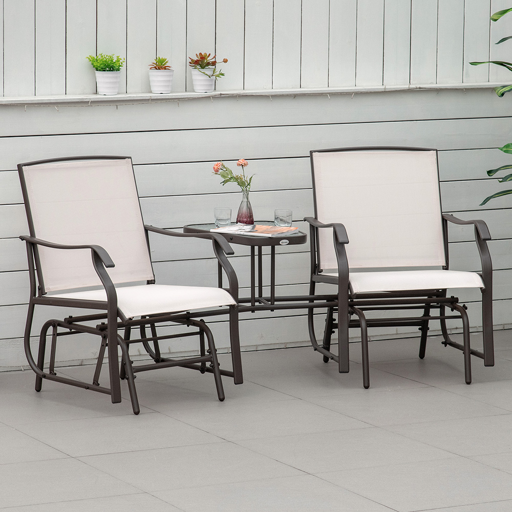 Outsunny Beige Double Garden Glider Rocking Chairs Image 1