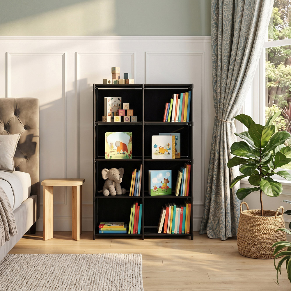 Living and Home 4-Tier Black Double Row Storage Shelf with Metal Frame Image 7