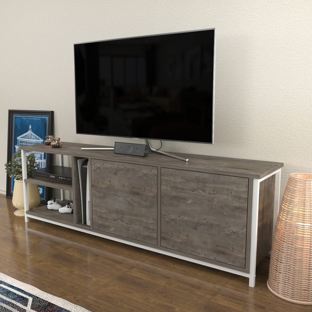 Decorotika Primrose 2 Door 3 Shelf White Wenge TV Stand for 72 inch TV Image 6