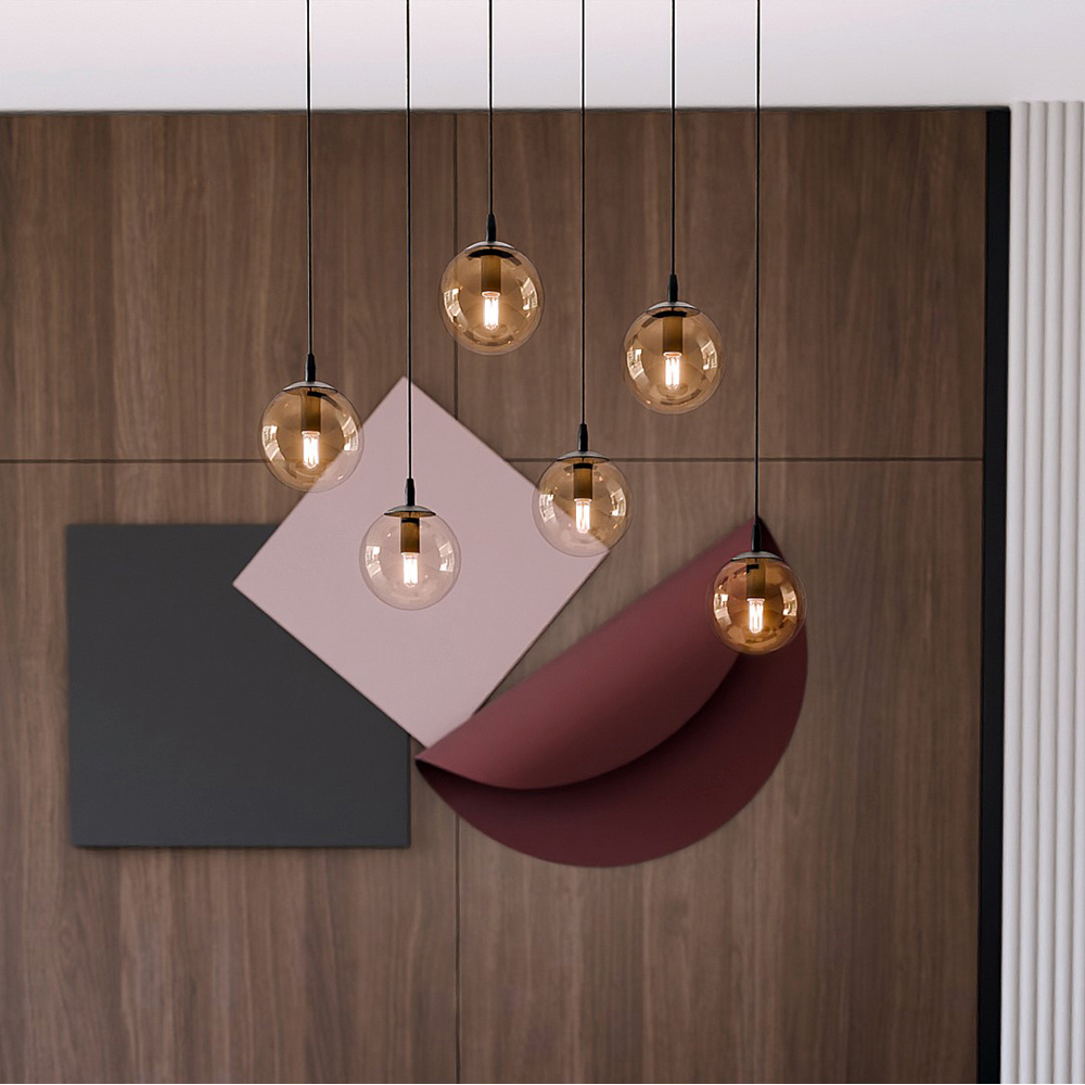 Emibig Cosmo 6 Light Amber Shade Black E14 Ceiling Pendant Light Image 4