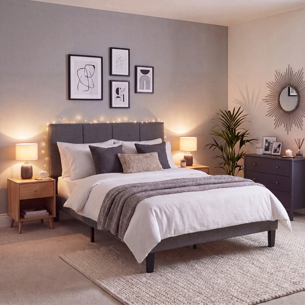VIDA DESIGNS Velmora Double Dark Grey Linen Fabric Bed with Memory Foam Bonnell Spring Mattress Image 8