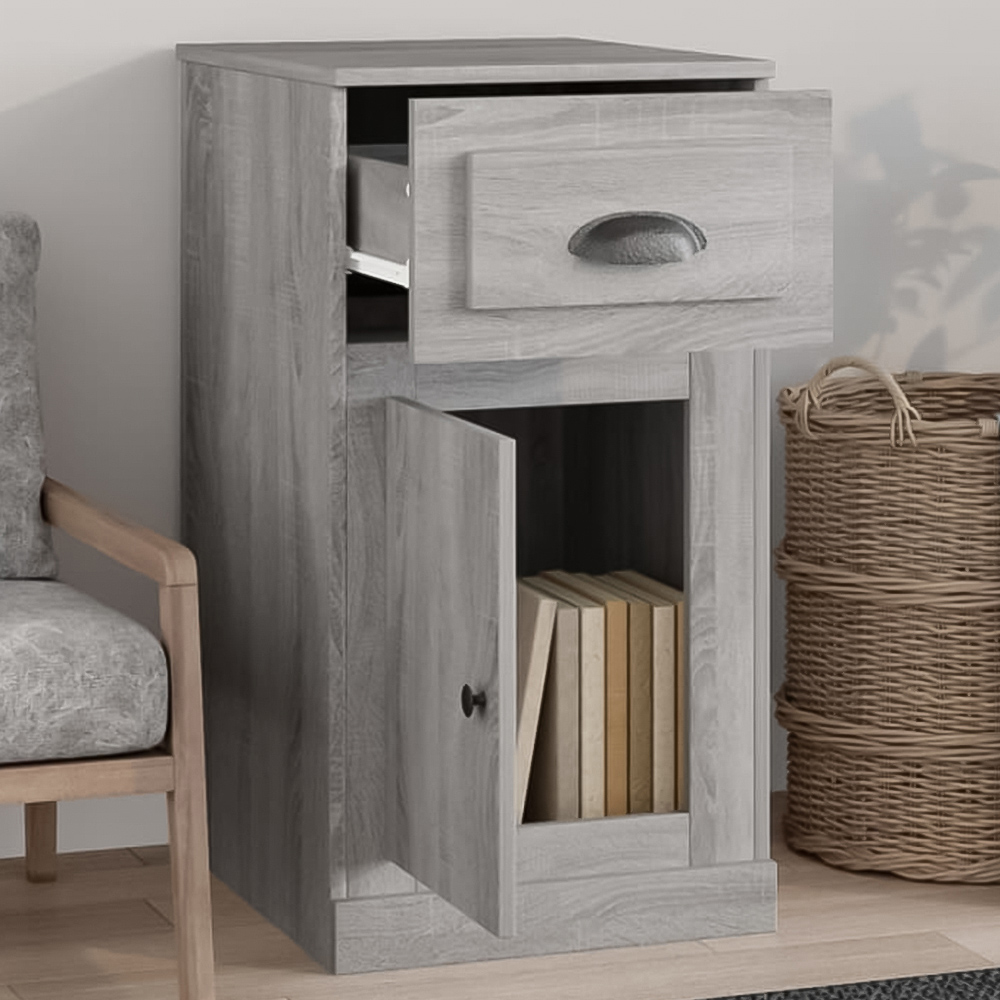 vidaXL Single Door Single Drawer Grey Sonoma Side Cabinet Image 1