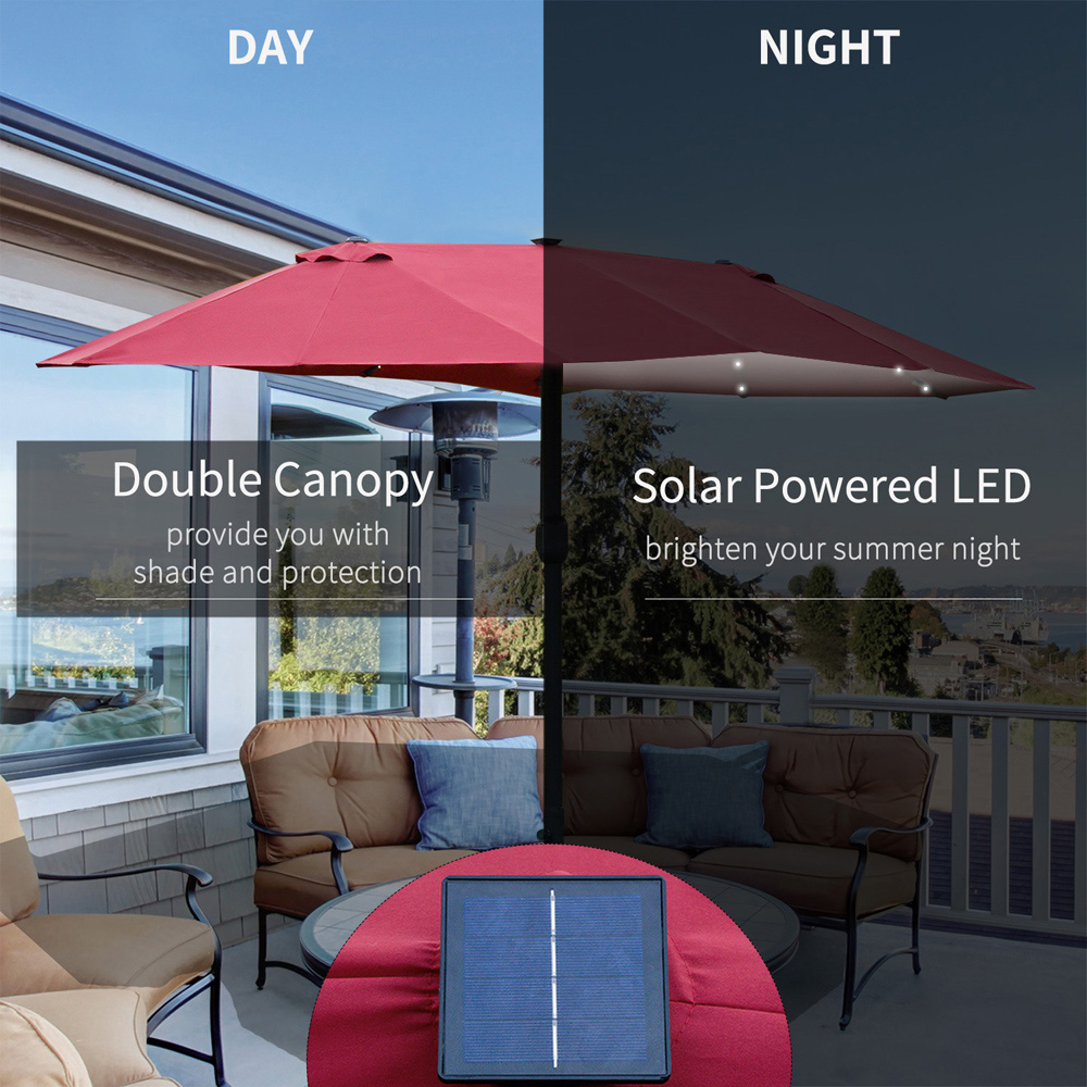 Outsunny Wine Red 36 LED Crank Handle Double Sided Parasol 4.4m Image 5