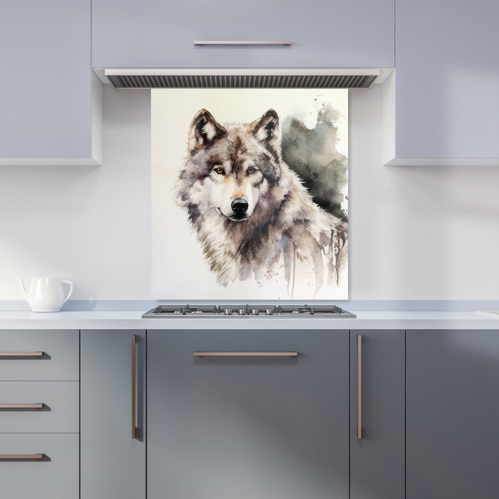 Warren Reed Designer Loyal Wolf Watercolour Glass Kitchen Splashback 65 x 70cm Image 1