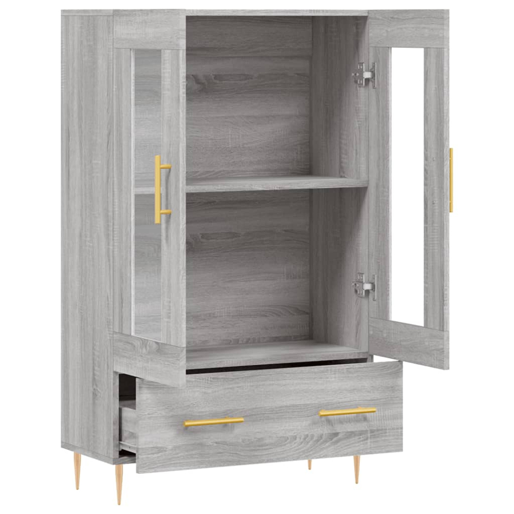 vidaXL 2 Glass Door Single Drawer Grey Sonoma Highboard Image 5