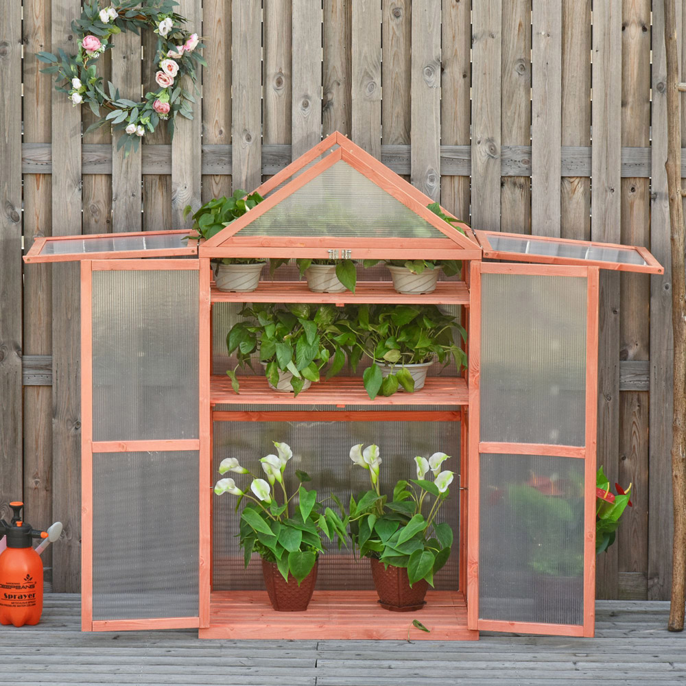 Outsunny 3 Tier Orange Wooden Cold Frame Greenhouse Image 2