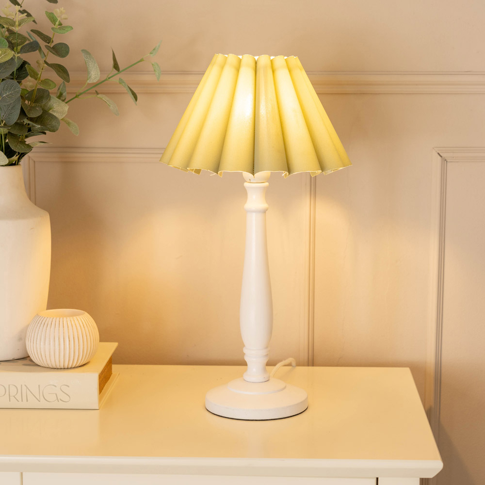 ValueLights Victoria Sage Scallop Shade White Wood Candlestick Stem LED Table Lamp Image 2