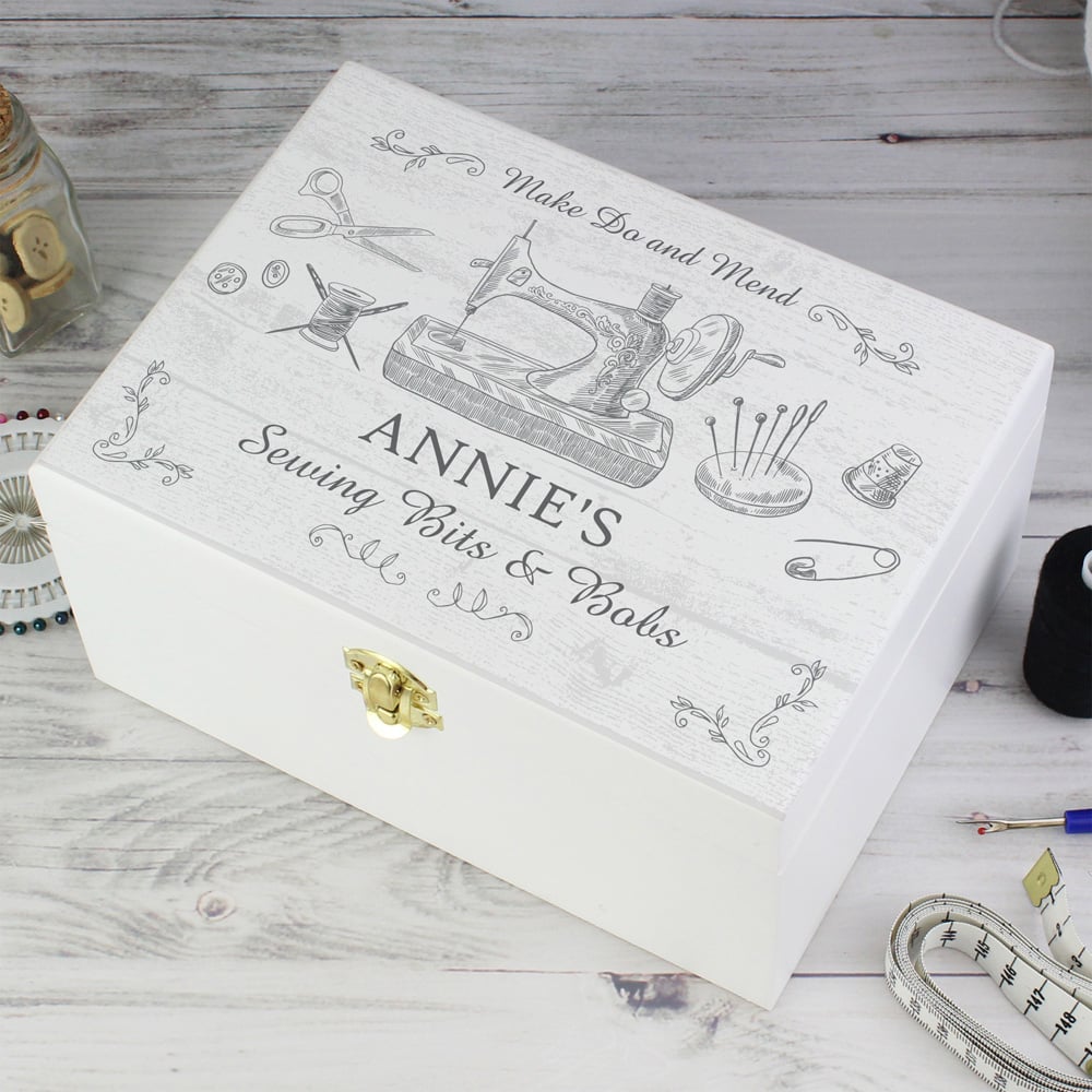 Personalised Memento Personalised Sewing Kit White Wooden Keepsake Box Image 2