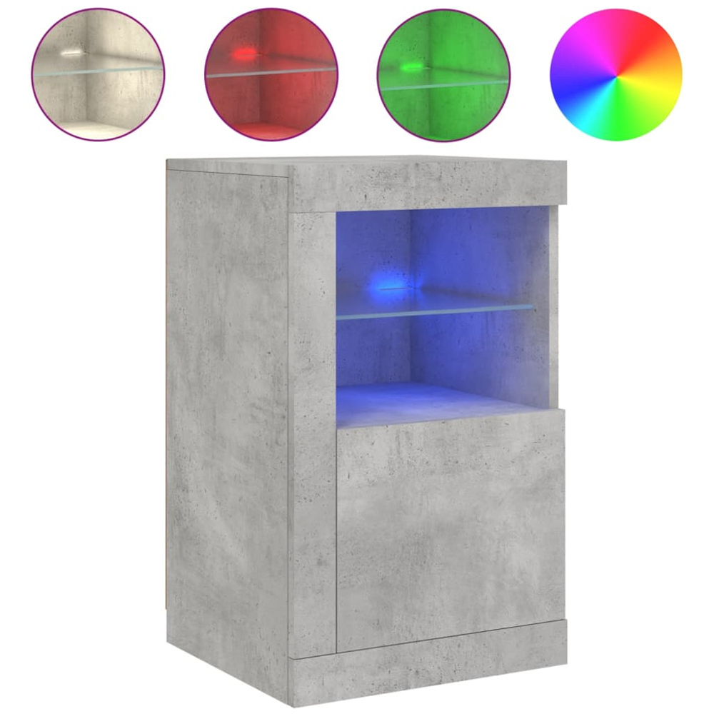 vidaXL Single Door 2 Shelf LED Concrete Grey Side Cabinet Set of 2 Image 4
