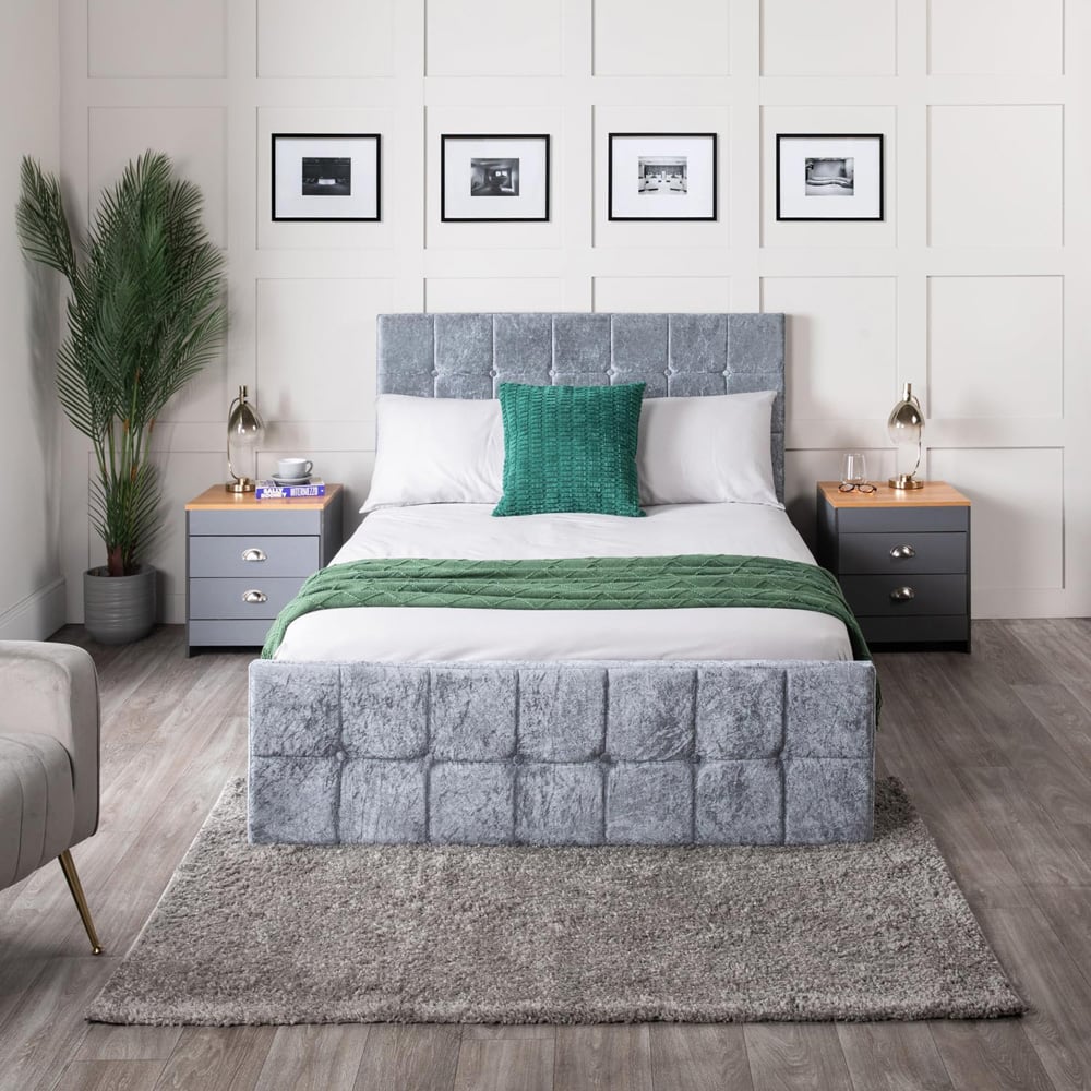 Home Treats Small Double Grey Crushed Velvet Ottoman Storage Bed with Mattress Image 5