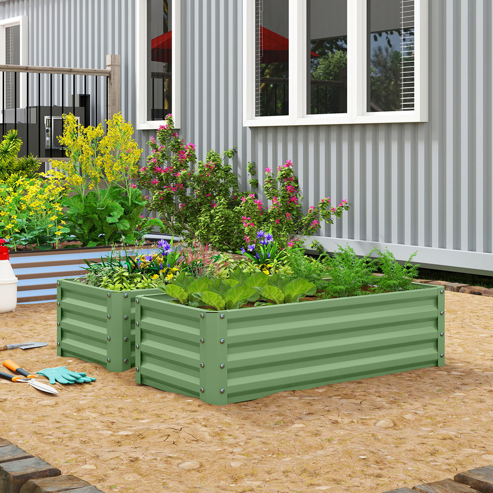 Outsunny Set of 2 Light Green Raised Garden Bed 30 x 60 x 110cm Image 3