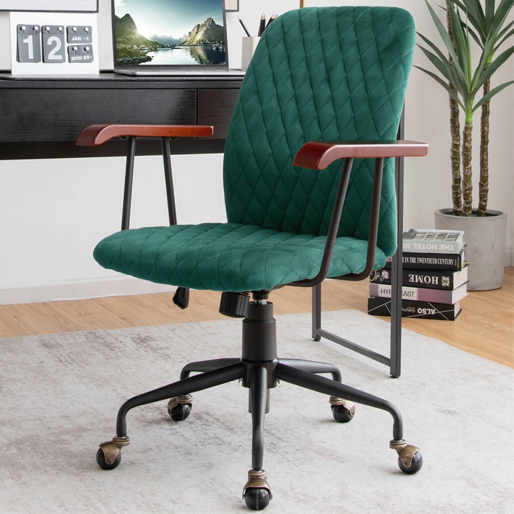 Costway Green Velvet Adjustable Rocking Office Chair Image 1