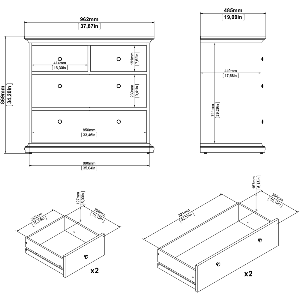 Florence Paris 4 Drawer White Chest of Drawers Image 8