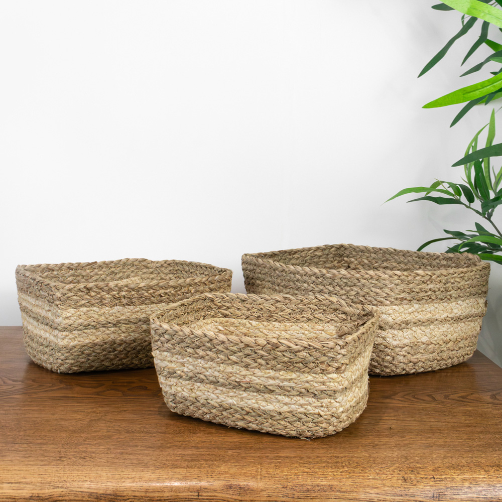 JVL Palma Maize Natural Rectangular Storage Basket 3 Pack Image 2