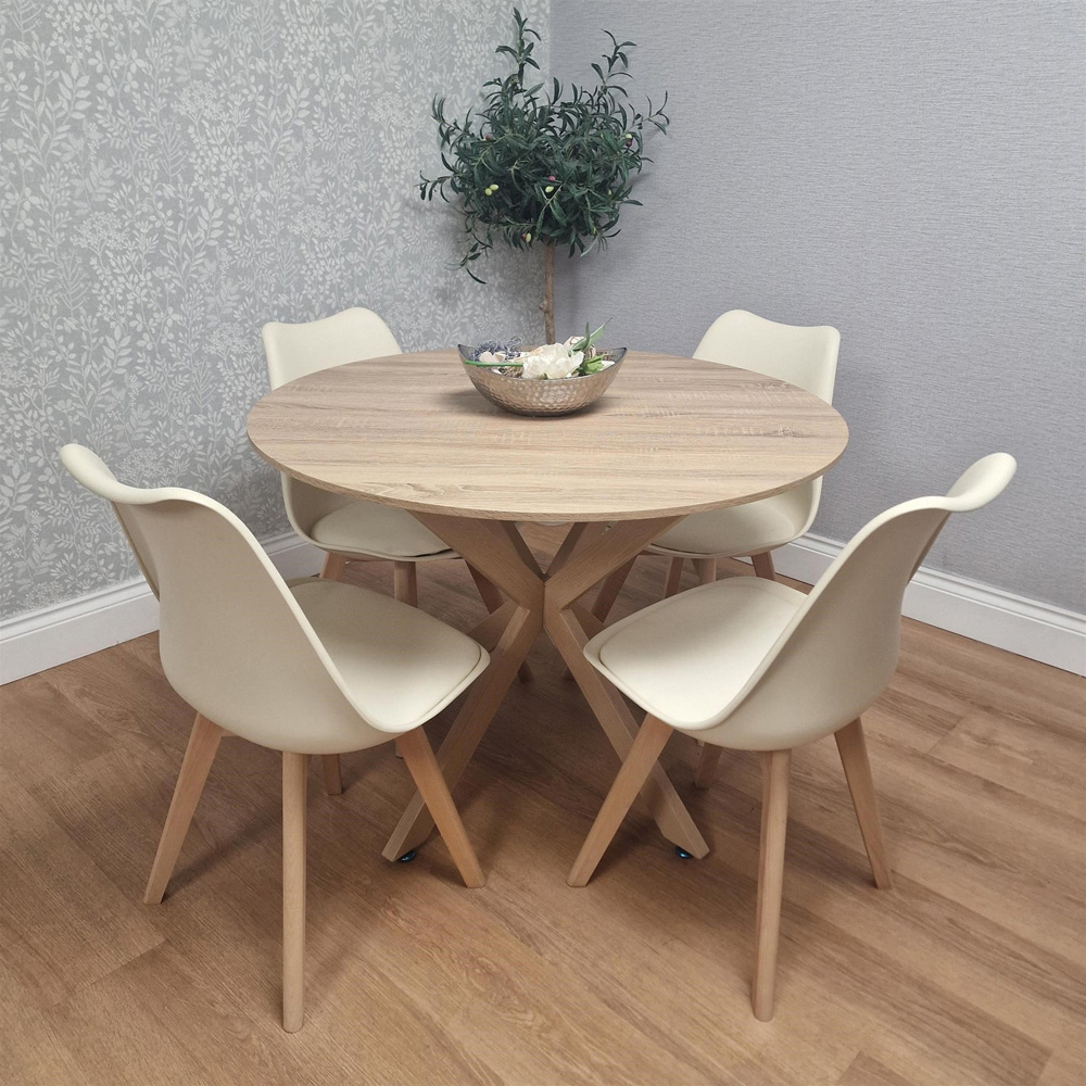 Kosy Koala 4 Seater Wood Effect Round Dining Set Cream Image 4