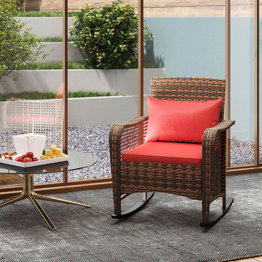 Outsunny Red Rattan Garden Rocking Chair with Cushions Image 4