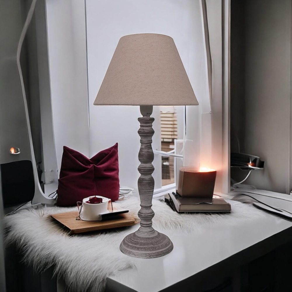 Acacia Home Cream Linen Shade Grey Table Lamp Image 2
