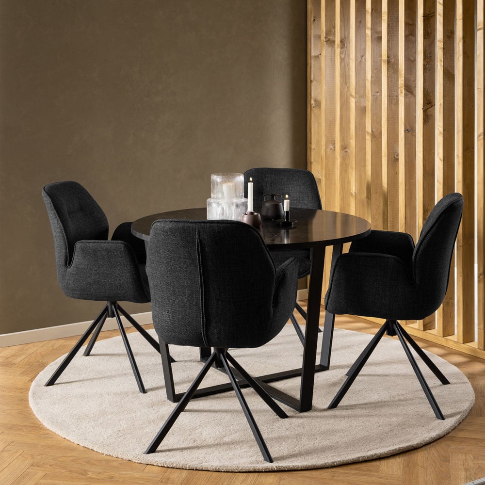 Florence Amble 4 Seater Black Marble Melamine Top Round Dining Table Image 9