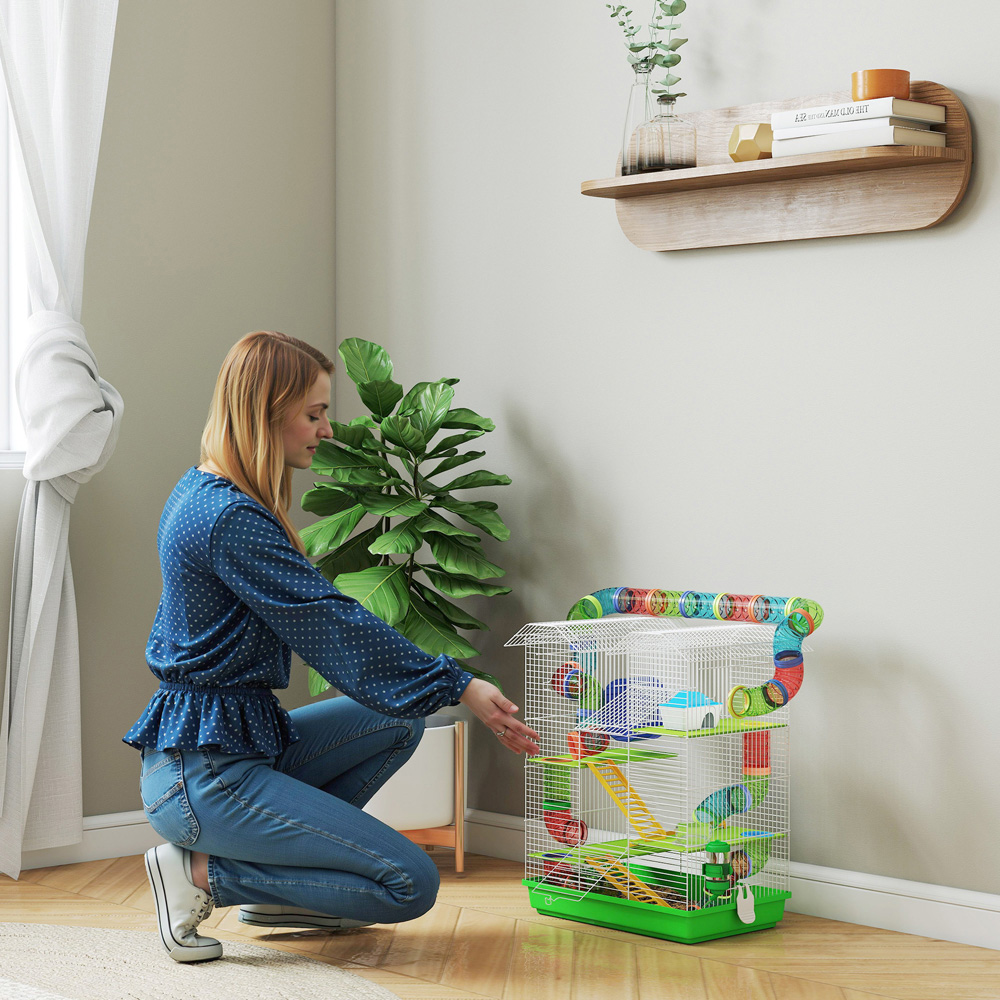 PawHut 5 Tier Green Hamster Cage Animal Travel Carrier Habitat Image 3