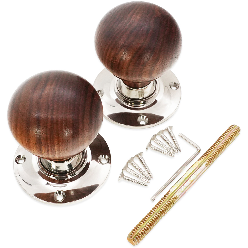 Spira Brass Polished Nickel Rosewood Bun Rim and Mortice Door Knob 2 Pack Image 4