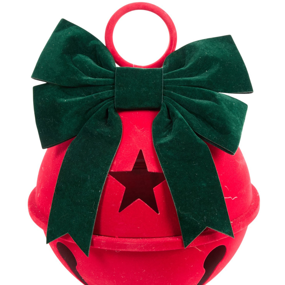Flocked Velvet Bow Bell Decoration Image 2