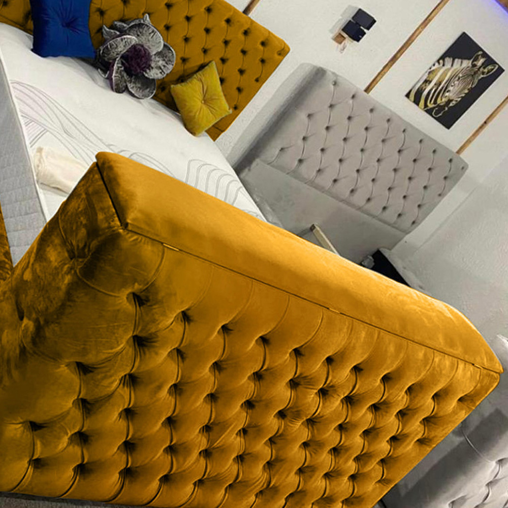 Eleganza Home Arli King Size Mustard Plush Velvet TV Bed Frame Image 3