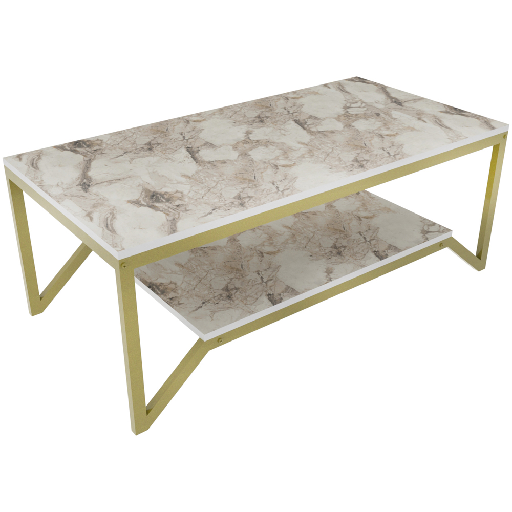 Decorotika Flora Single Shelf White Marble and Gold Modern Coffee Table Image 2
