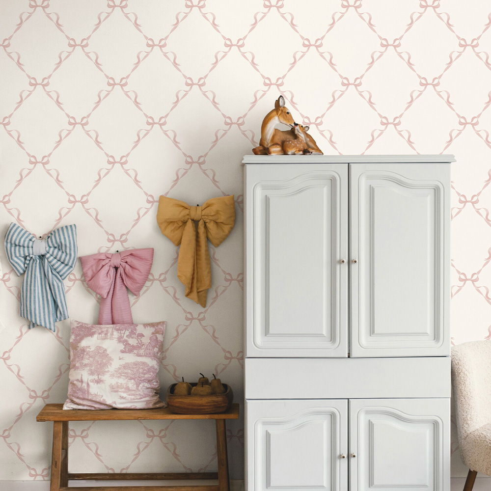 Bow Trellis Wallpaper Cream Image 2
