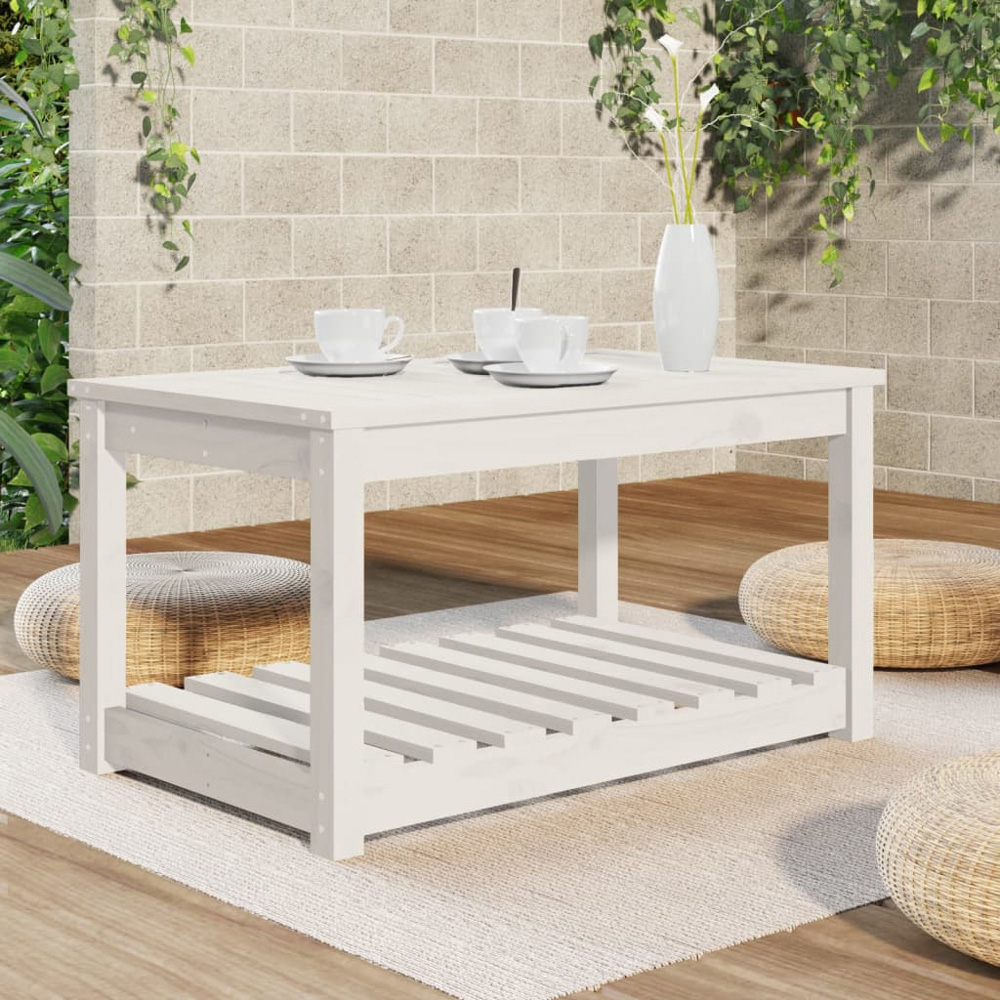 vidaXL Single Shelf White Solid Pine Wood Slatted Garden Table 82.5 x 50.5cm Image 7