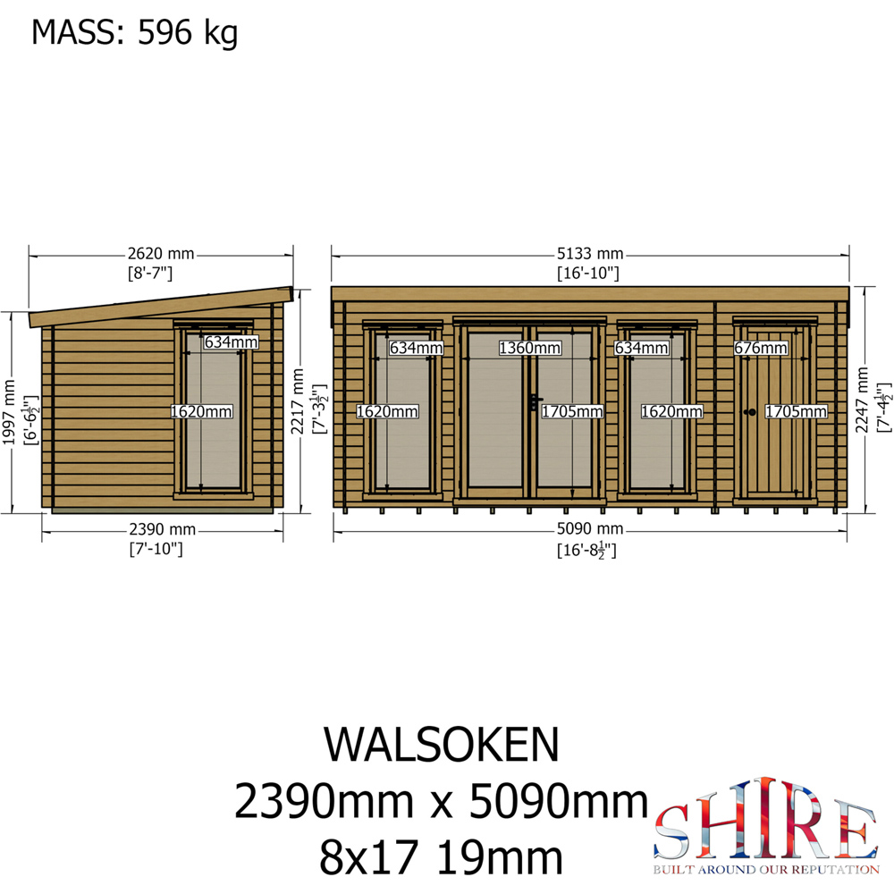 Shire Walsoken 8 x 17ft Dual-Purpose Pent Garden Log Cabin with Integral Storage Image 9