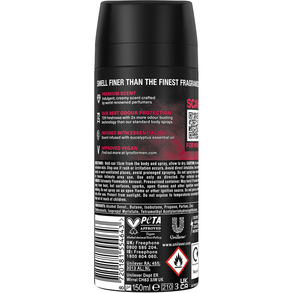 Lynx Fine Fragrance Men's Cherry Spritz 72H Freshness Deodorant Body Spray 150ml 36 Pack Image 3