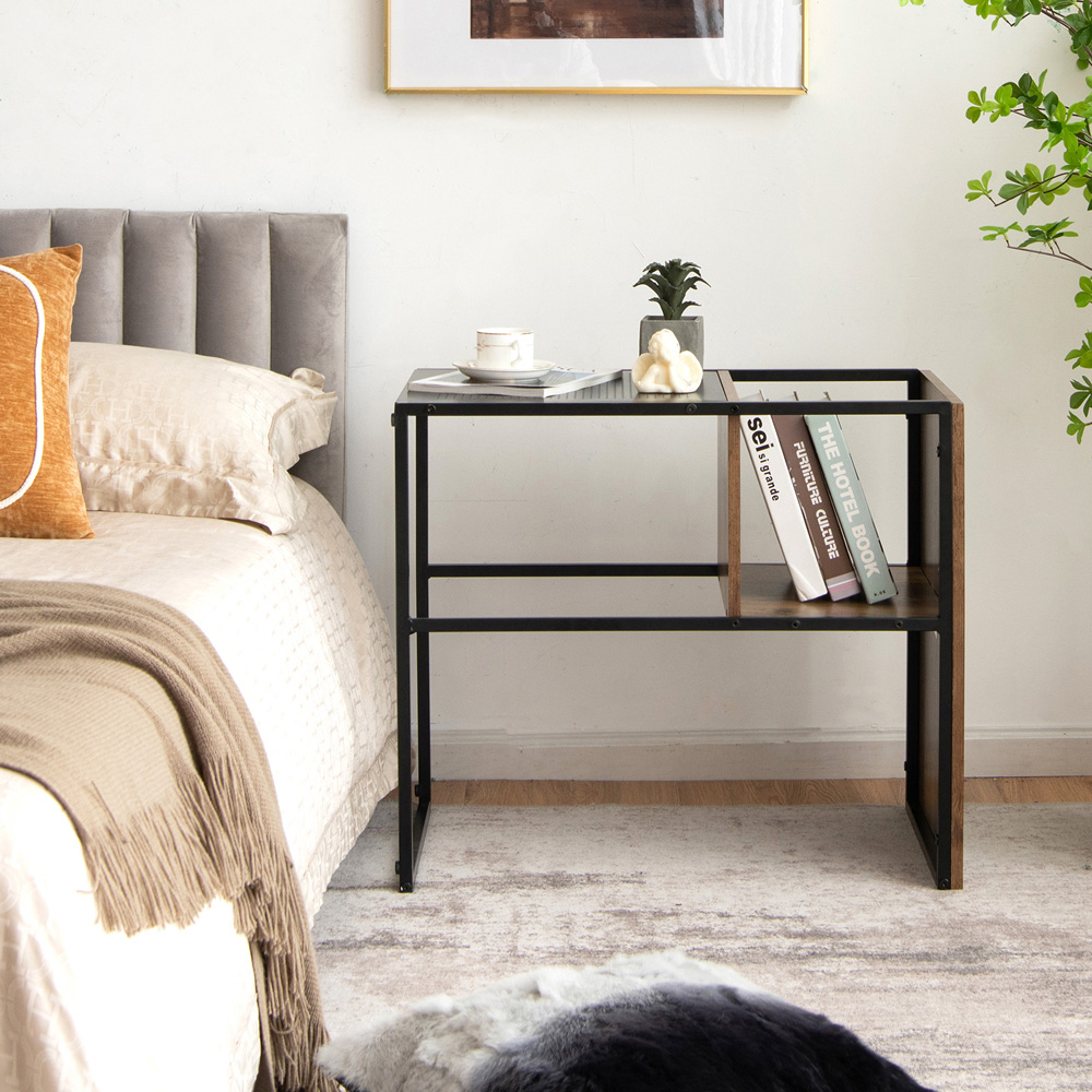 Costway Single Shelf Industrial C Shaped Reversible End Table Image 4