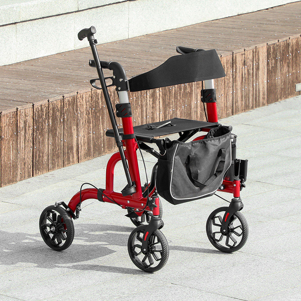 HOMCOM Red 4‑Wheel Lightweight Rollator Walker with Seat and Backrest Image 2