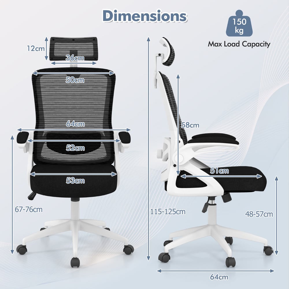 Costway White Ergonomic Office Chair with Lumbar Support Image 8