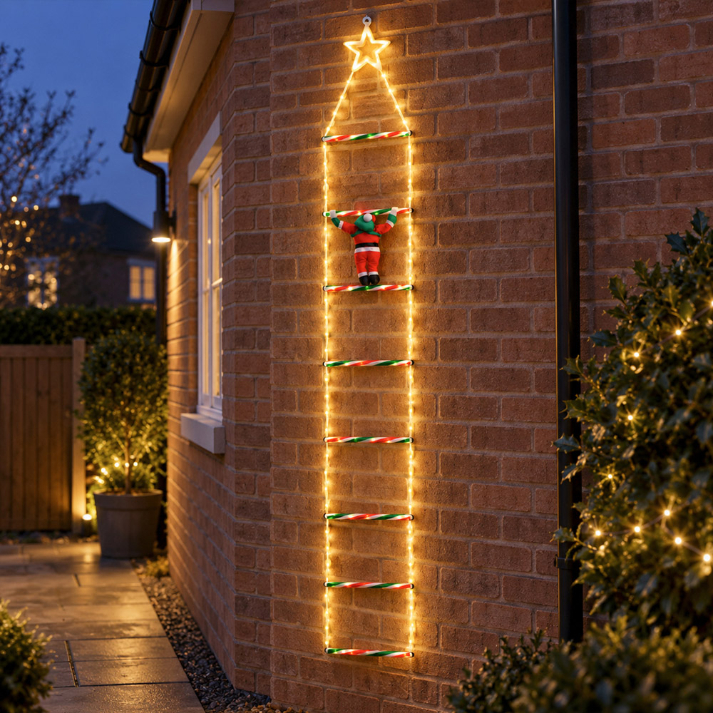 Samuel Alexander 124 Warm White LED Light-Up Santa Climbing Ladder Christmas Decoration 1.92m Image 1