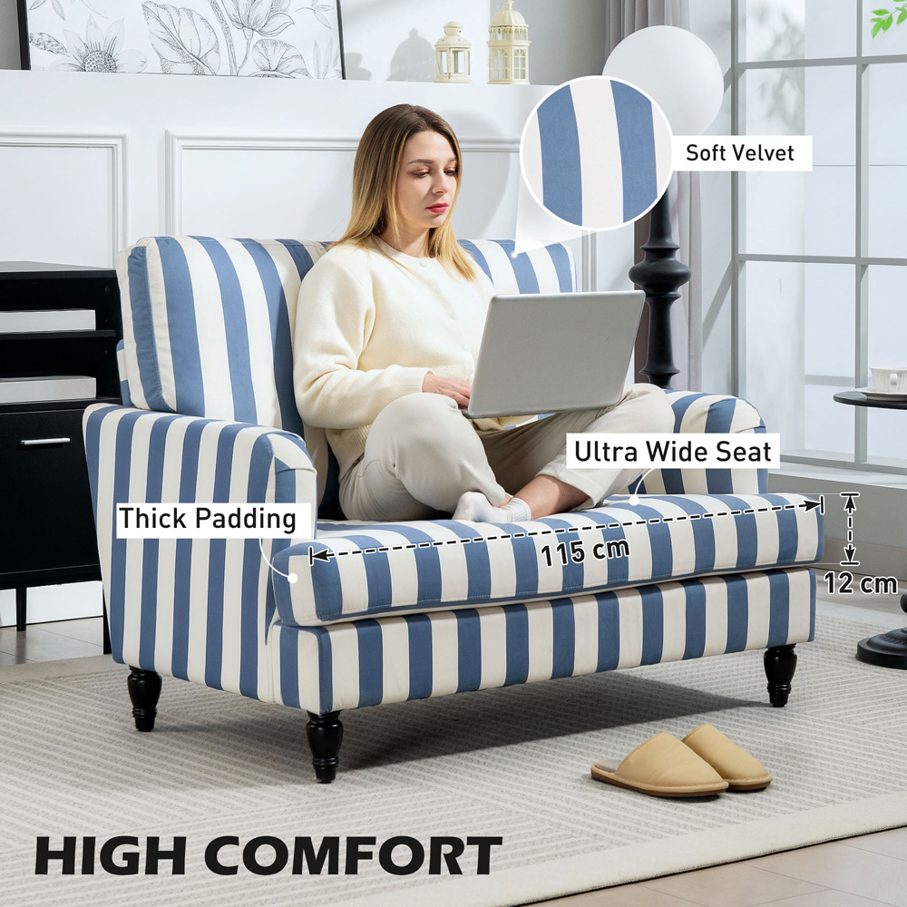 HOMCOM Blue and White Striped Armchair Image 5