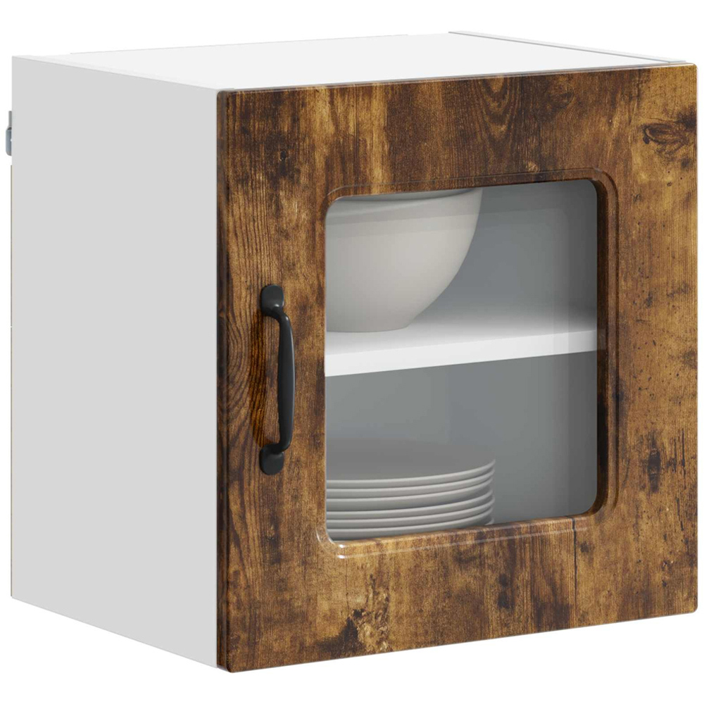 vidaXL Kalmar Single Glass Door Smoked Oak Wall Mounted Kitchen Cabinet Set of 2 Image 3