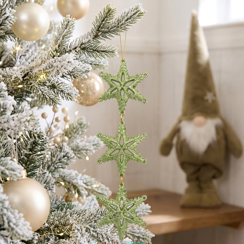 Fern Glitter Stars Hanging Decoration Green Image 2