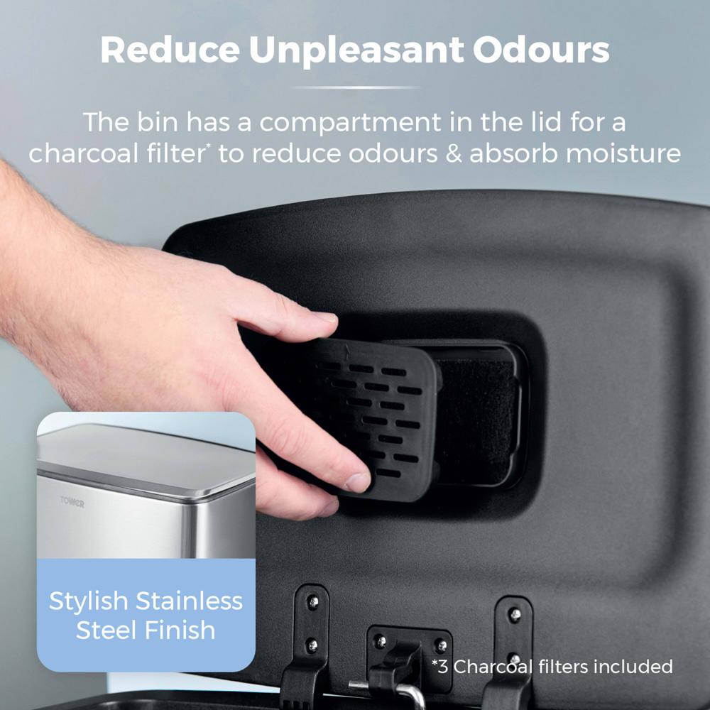 Tower Rectangular Silver Pedal Bin 40L Image 5