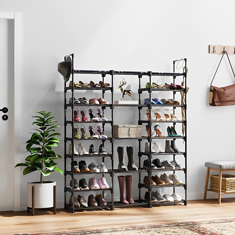 H&O Direct 9 Tier Black Open Shoe Rack Image 2