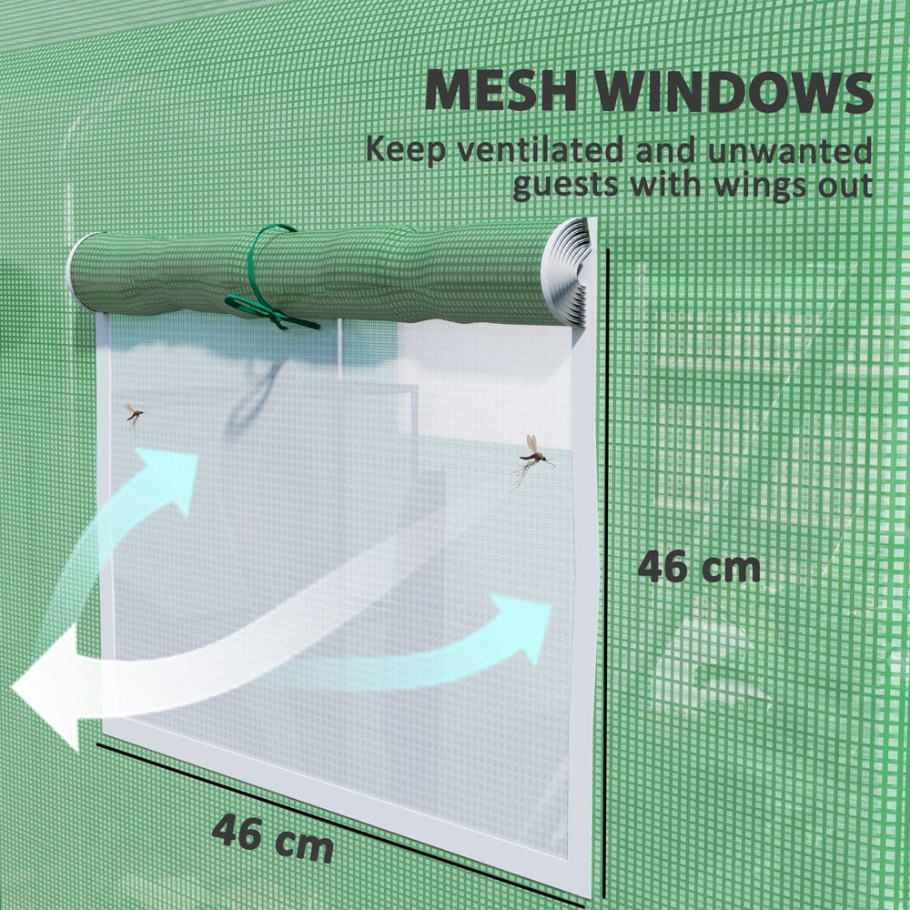 Outsunny 6.5 x 9.8ft Green Polytunnel Greenhouse with 3 Roll-up Doors Image 7