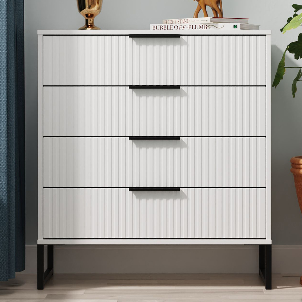 Crowndale Fluted 4 Drawer White Matt Chest of Drawers Ready Assembled Image 1
