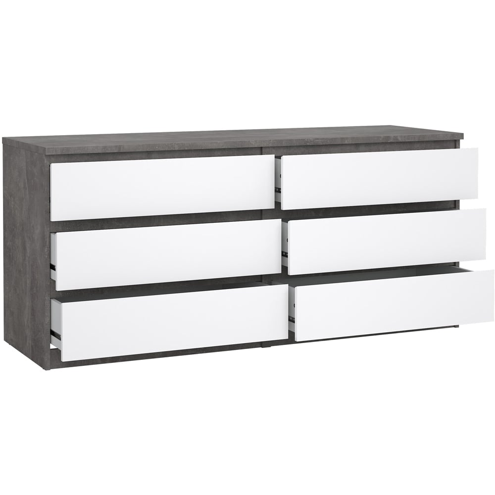 Florence 6 Drawer Concrete and White High Gloss Wide Chest of Drawers Image 4