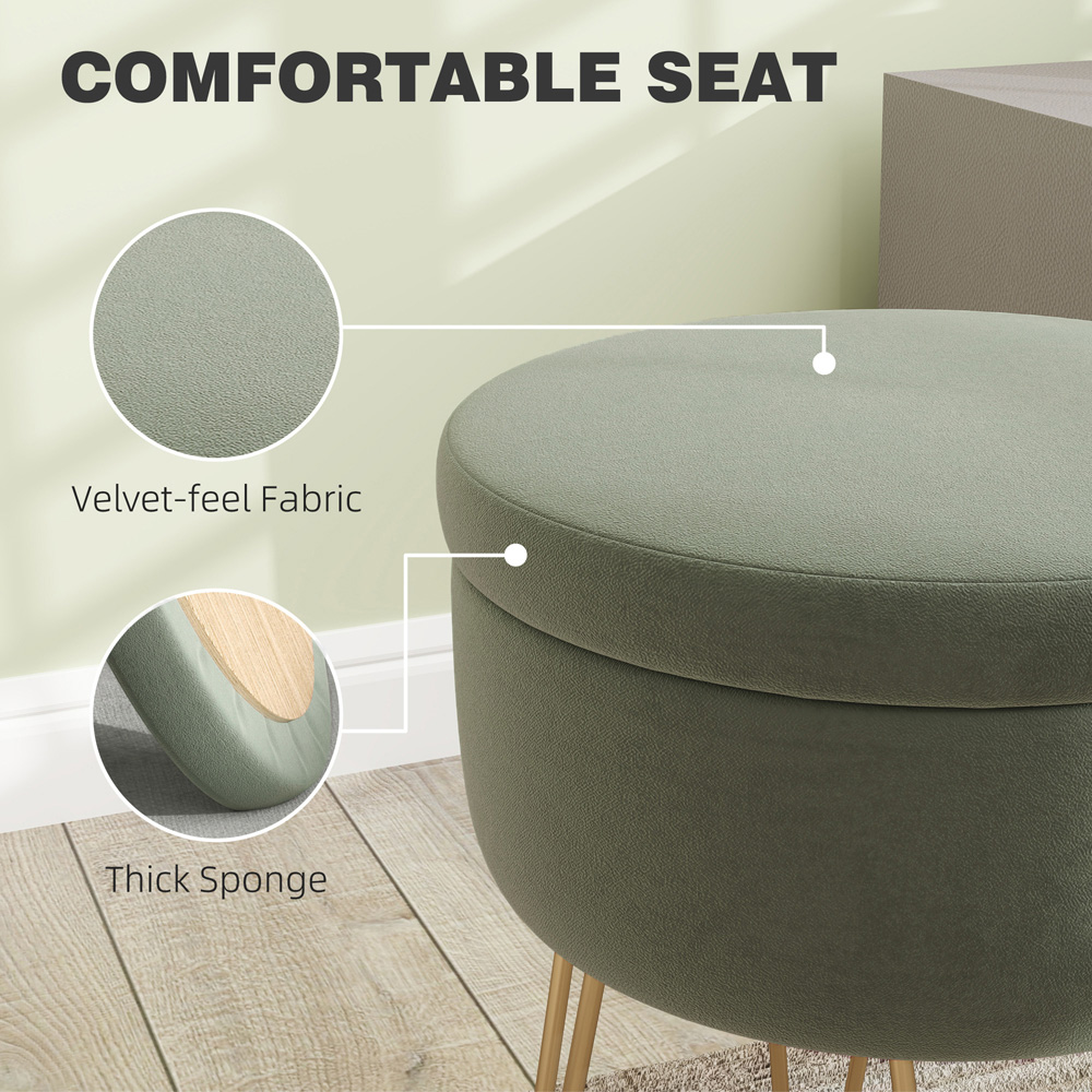 HOMCOM Green Velvet Ottoman Footstool with Metal Hairpin Legs Image 7