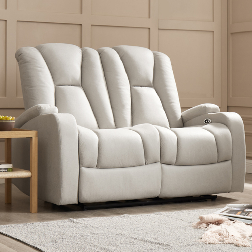 Home Detail Hannah 2 Seater Light Grey Air Leather Electric Recliner Sofa Image 1
